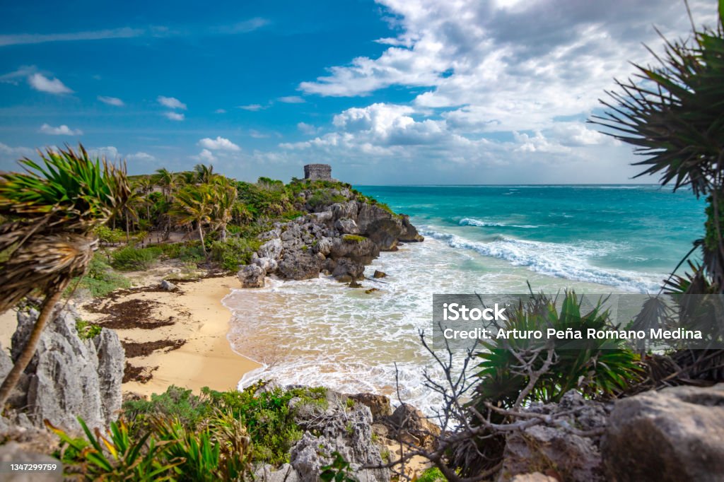 Paradise beach in tulum Tulum was a walled city of the Mayan culture located in the State of Quintana Roo, in southeastern Mexico, on the coast of the Caribbean Sea. Tulum - Mexico Stock Photo