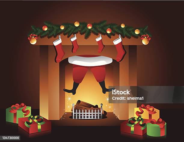 Ilustración de Santa Es La Chimenea y más Vectores Libres de Derechos de Chimenea - Construcción para calentarse - Chimenea - Construcción para calentarse, Navidad, Papá Noel