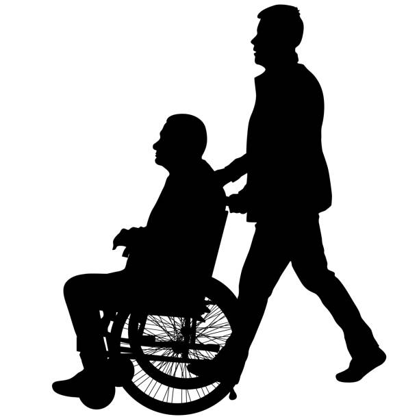 Silhouette of disabled people on a white background vector art illustration