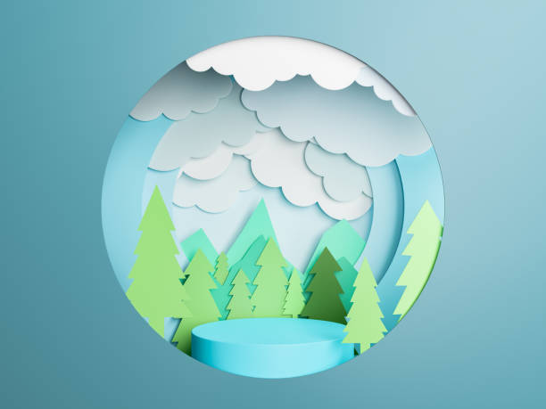 istock circle with a 3d Paper cut landscape and a cylinder 1347302895