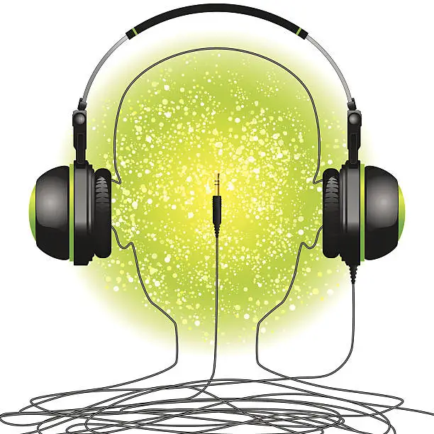 Vector illustration of Black headphones with audio plug