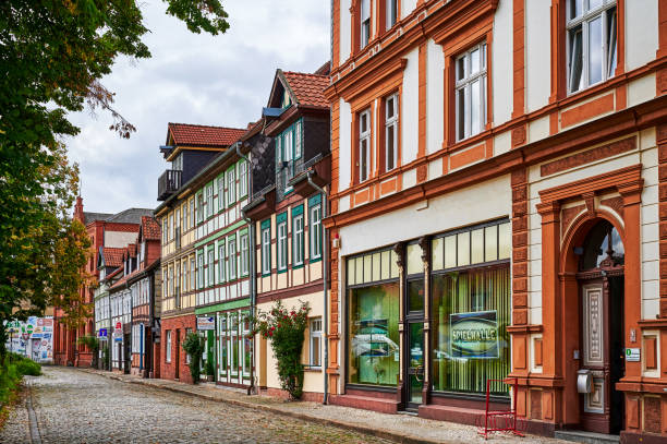 Salzwedel, Germany - September 22, 2021: German medieval hansa town Salzwedel. Impressions of the historic cityscape with half-timbered architecture.