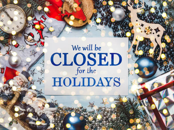 istock We'll be closed for the holidays. Signboard 1347308099