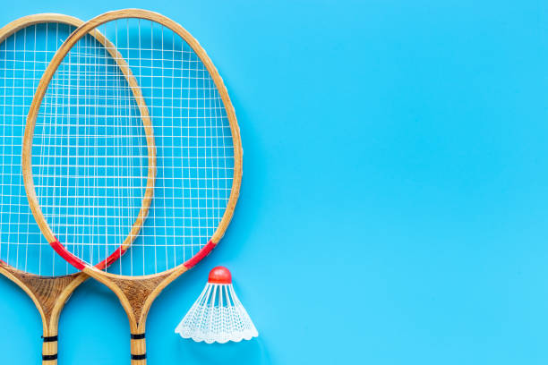 istock Flat lay of badminton rackets and shuttlecock. Top view 1347308760