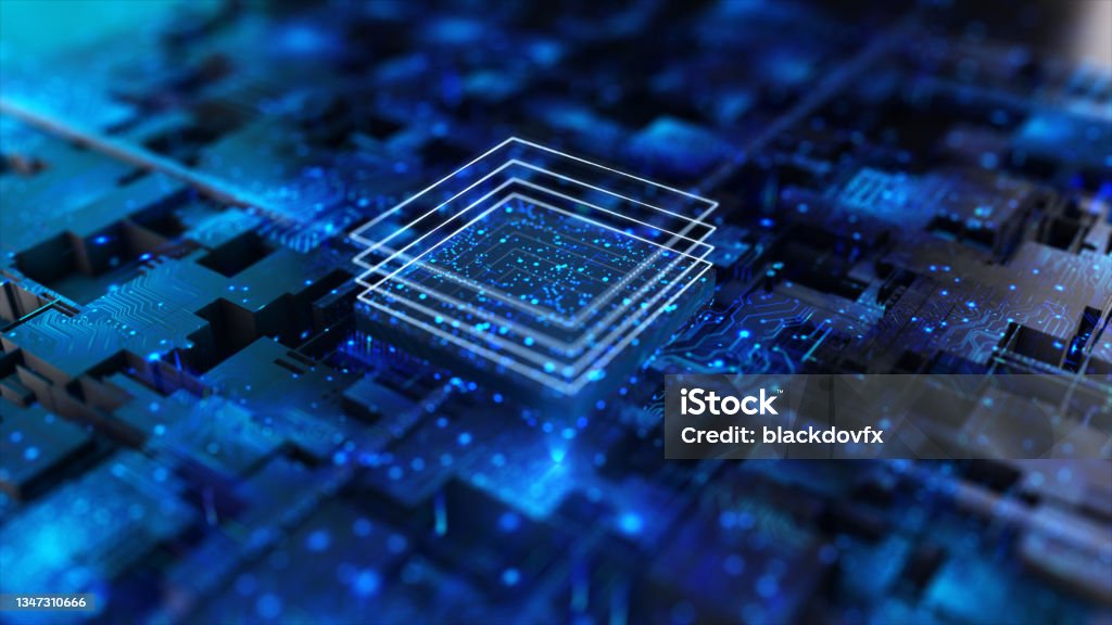 processor chip, tech environment, blockchain concept Technology Stock Photo