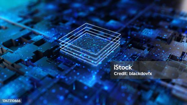 Processor Chip Tech Environment Blockchain Concept Stock Photo - Download Image Now
