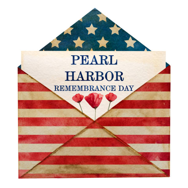 pearl harbor remembrance day. greeting inscription. national holiday - pearl harbor stock illustrations
