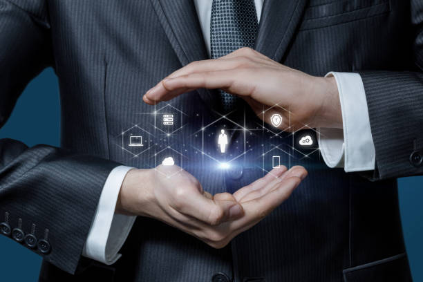 istock Concept of protecting human resources and computer information. 1347312130
