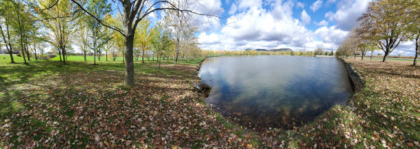 istock Fall colors in Canadian forest with little lake 1347312150
