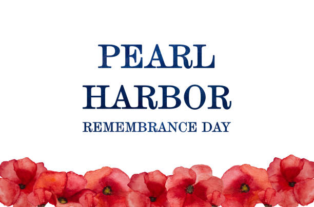 pearl harbor remembrance day. greeting inscription. national holiday - pearl harbor stock illustrations