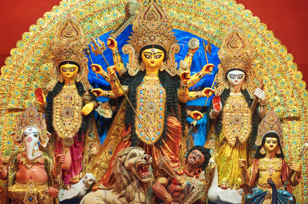istock Idol of Goddess Durga inside a puja pandal during Durga puja 1347313452
