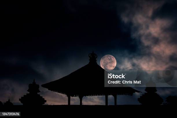 Temple In Moonlight Stock Photo - Download Image Now - Bali, Moonlight, Moon