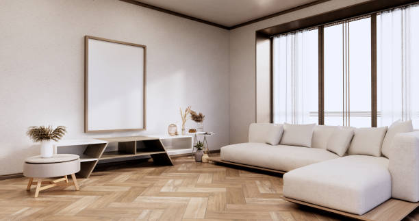 cabinet and arm chair,decoration plants, Modern empty room ,minimal designs. 3D rendering