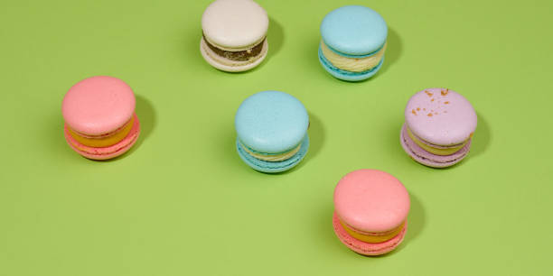 istock baked macarons with different flavors on a green background 1347315117