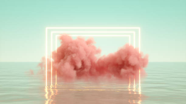 istock Neon Lighting Glowing Light Frame and Cloud over Sea 1347316117