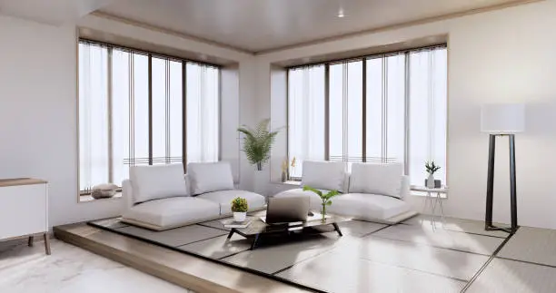 interior-design, zen modern living room Japanese style.3D rendering