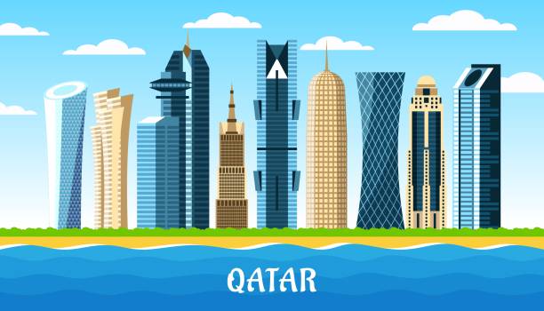 illustrations, cliparts, dessins animés et icônes de gratte-ciel de la ville de doha qatar - illustrations de doha