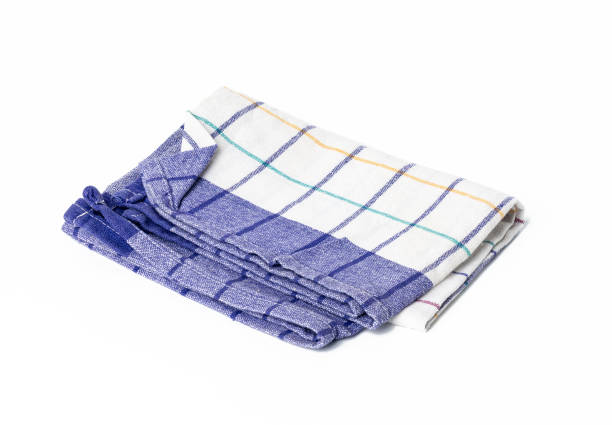 istock folded blue white linen towel on white background, top view 1347316347