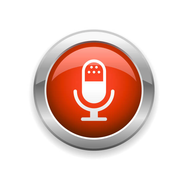 Microphone Glossy Icon An illustration of microphone glossy icon for your web page, presentation, apps and design products. Vector format can be fully scalable & editable. interview event silhouettes stock illustrations