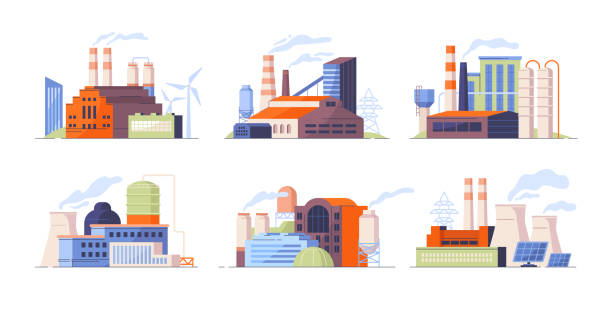 zestaw budynków fabrycznych - factory stock illustrations