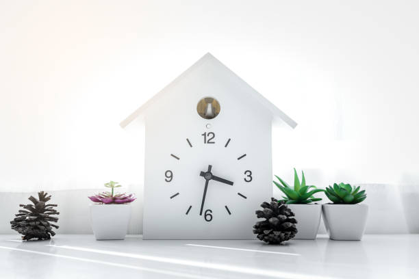 vintage white alarm clock on wooden table
