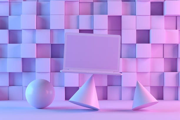 istock Blank screen laptop with neon lighting background 1347318215