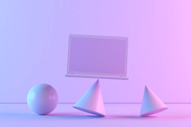 istock Blank screen laptop with neon lighting background 1347318267