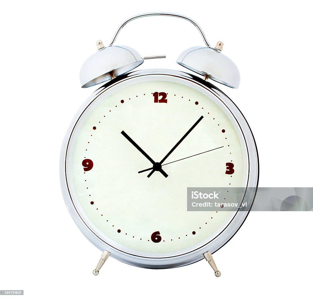 Despertador Aislado en blanco - Foto de stock de Aguja de Reloj libre de derechos