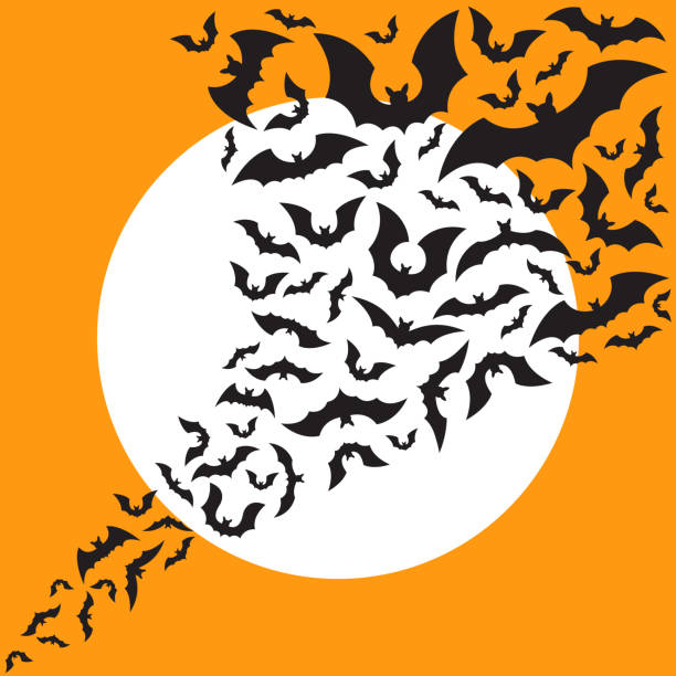 飛ぶコウモリの群れ - bat vampire silhouette halloween点のイラスト素材／クリップアート素材／マンガ素材／アイコン素材