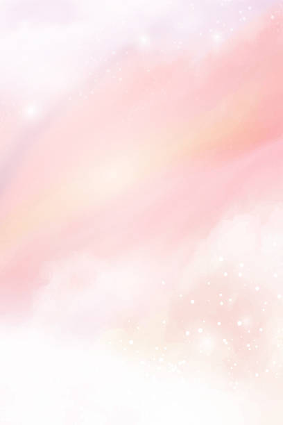 rosa aquarell baumwolle wolkenhintergrund. pastell-fantasy-himmelshintergrundvorlage für hochzeitseinladung, grußkarte, banner oder flyer. vektorillustration von flauschigen bonbonwolken - dreams heaven cloud fairy tale stock-grafiken, -clipart, -cartoons und -symbole