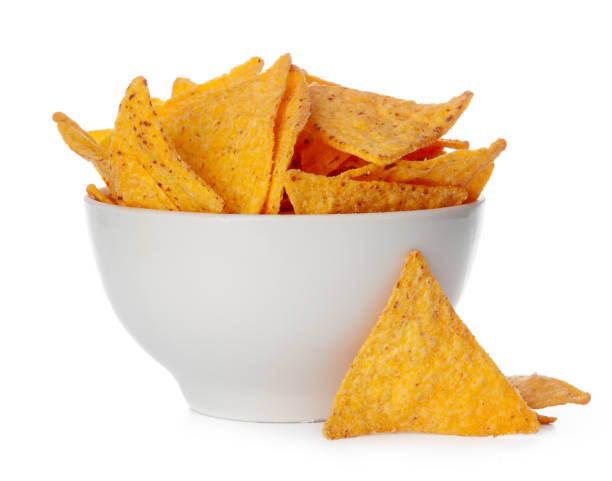 istock Nachos chips close up on white background 1347323324