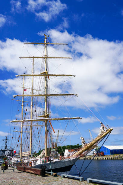 istock a historic sailing ship with three masts at the port berth 1347323621