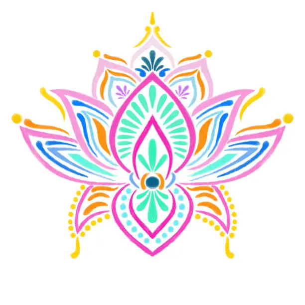 Vector illustration of Hand Drawn Water Lily Lotus Mandala Pattern Background. Henna, Mehndi Tattoo Decoration. Decorative ornament in ethnic oriental style.