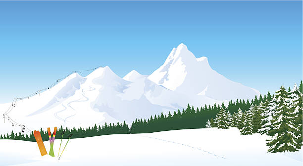 зимний пейзаж горы горнолыжный - подъёмник для лыжников stock illustrations
