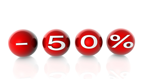 50% Discount Text on Red Balls