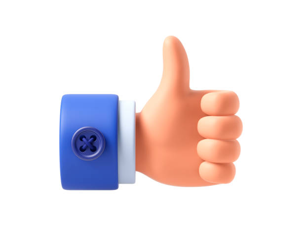 Hand with thumbs up Cartoon hand on white background. 3d illustration. enjoyment stock pictures, royalty-free photos & images