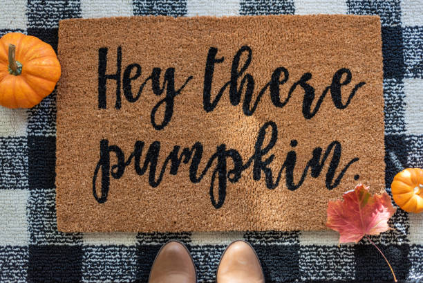 istock Stylish fall rug with pumpkins 1347326753