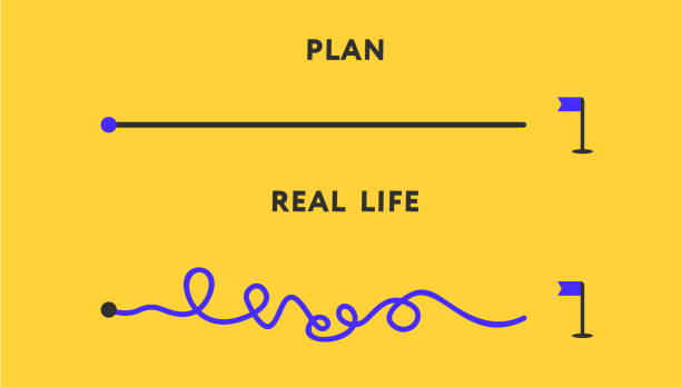 Expectation and reality. Vector illustration. Minimal style. Easy way and difficult curvy path diagram death sentence stock illustrations