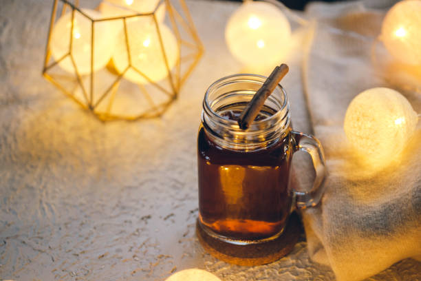 istock new Year's warm tea and garland 1347329494