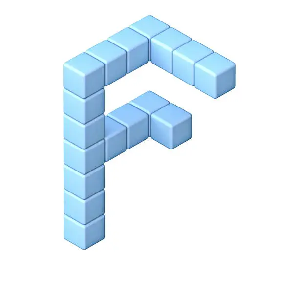 Photo of Blue cube orthographic font Letter F 3D