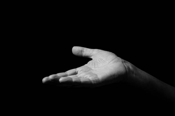 istock Male hand held out, gesturing with palm up. 1347333868