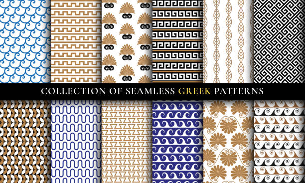 벡터 원활한 그리스 패턴 컬렉션, 아트 세트 - ancient greece stock illustrations