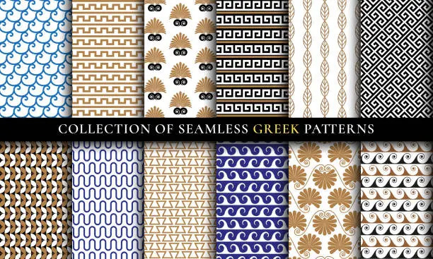 Vector illustration of Vector seamless Greek patterns collection, art set