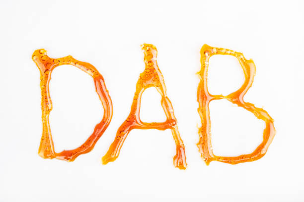 the word dab from golden concentrated cannabis wax stock photo