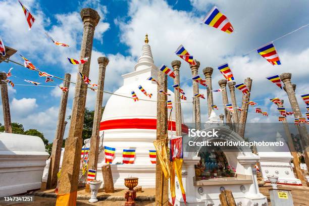 The White Thuparama Dagoba With A Red Ribbon Anuradhapura Sri Lanka Asia Stock Photo - Download Image Now