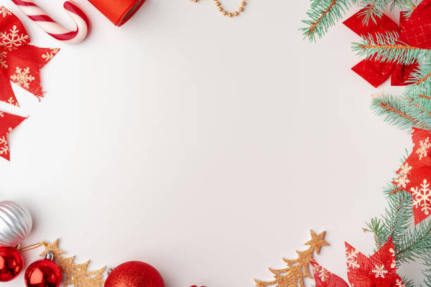 istock Christmas mock up with pine branches on white background, copy space, flatlay 1347341294