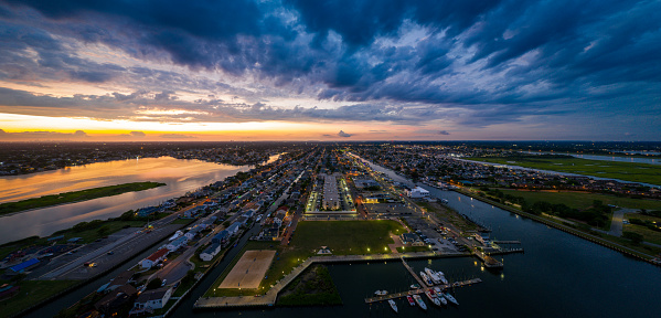 Sunset drone photography at Great South Bay and Freeport, NY