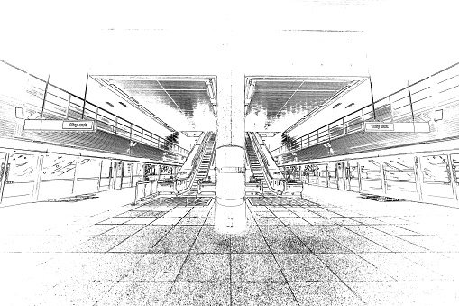 Commuters on escalator at subway station, Sketch collection