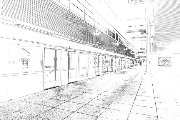 Commuters on escalator at subway station, Sketch collection