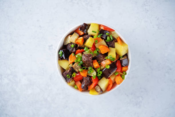 istock Beef potato carrot eggplant pepper stew in the bowl 1347345735